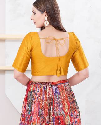 Women's dupion silk padded front open elbow sleeves saree blouse 2