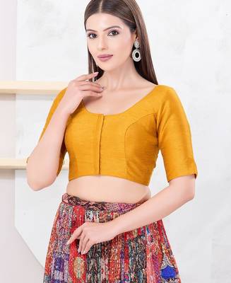 Women's dupion silk padded front open elbow sleeves saree blouse 3