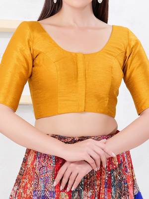 Women's dupion silk padded front open elbow sleeves saree blouse 4