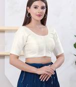 Women's dupion silk padded front open elbow sleeves saree blouse