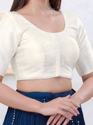 Women's dupion silk padded front open elbow sleeves saree blouse 4