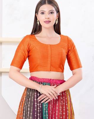 Women's dupion silk padded front open elbow sleeves saree blouse 1
