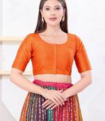 Women's dupion silk padded front open elbow sleeves saree blouse