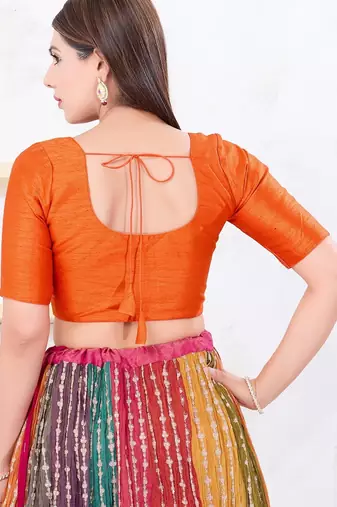 Women's dupion silk padded front open elbow sleeves saree blouse