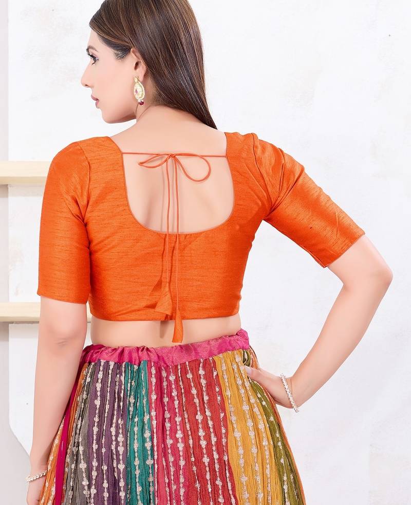 Women's dupion silk padded front open elbow sleeves saree blouse