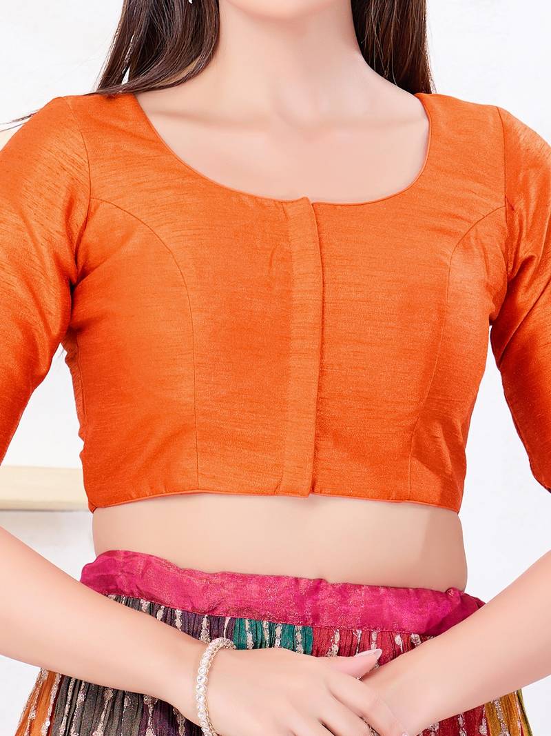 Women's dupion silk padded front open elbow sleeves saree blouse