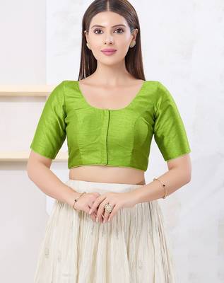 Women's dupion silk padded front open elbow sleeves saree blouse 1