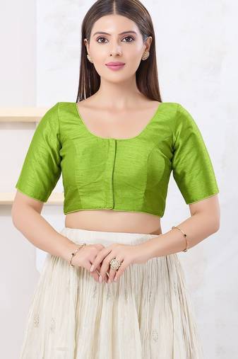 Women's dupion silk padded front open elbow sleeves saree blouse