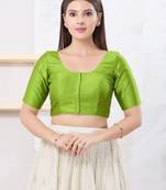 Women's dupion silk padded front open elbow sleeves saree blouse