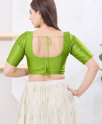 Women's dupion silk padded front open elbow sleeves saree blouse 2