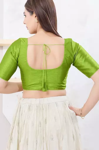 Women's dupion silk padded front open elbow sleeves saree blouse