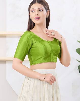 Women's dupion silk padded front open elbow sleeves saree blouse 3