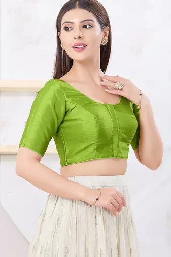 Women's dupion silk padded front open elbow sleeves saree blouse