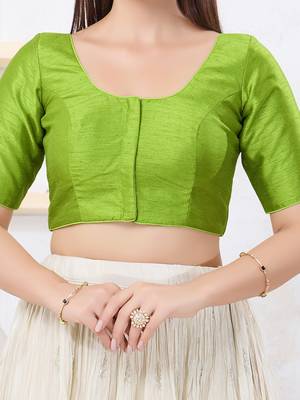 Women's dupion silk padded front open elbow sleeves saree blouse 4