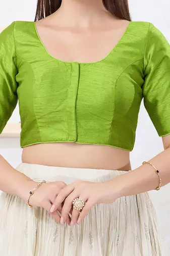 Women's dupion silk padded front open elbow sleeves saree blouse