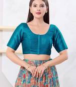 Women's dupion silk padded front open elbow sleeves saree blouse