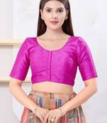 Women's dupion silk padded front open elbow sleeves saree blouse