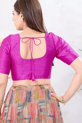 Women's dupion silk padded front open elbow sleeves saree blouse