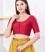 Women's dupion silk padded front open elbow sleeves saree blouse