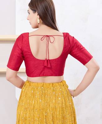 Women's dupion silk padded front open elbow sleeves saree blouse 2