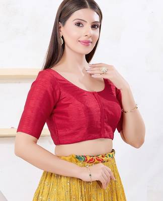 Women's dupion silk padded front open elbow sleeves saree blouse 3