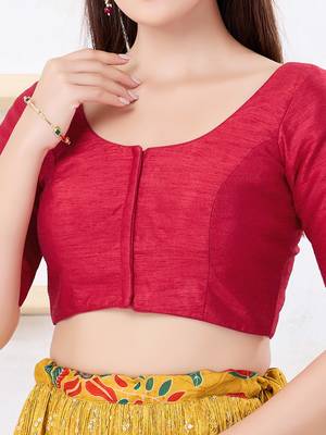 Women's dupion silk padded front open elbow sleeves saree blouse 4