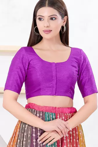 Women's dupion silk padded front open elbow sleeves saree blouse