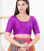 Women's dupion silk padded front open elbow sleeves saree blouse