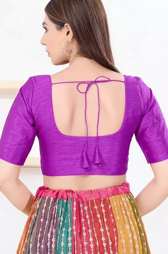 Women's dupion silk padded front open elbow sleeves saree blouse