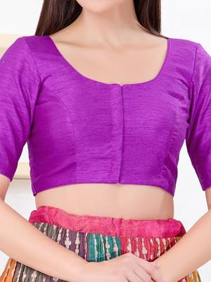 Women's dupion silk padded front open elbow sleeves saree blouse 4