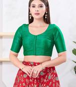 Women's dupion silk padded front open elbow sleeves saree blouse