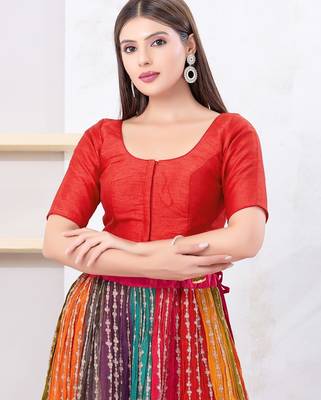 Women's dupion silk padded front open elbow sleeves saree blouse 1