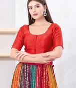 Women's dupion silk padded front open elbow sleeves saree blouse