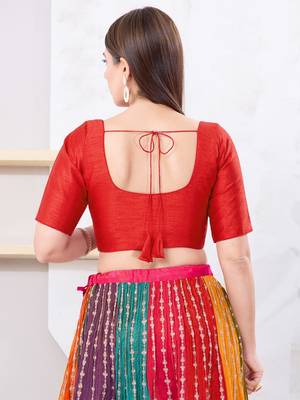 Women's dupion silk padded front open elbow sleeves saree blouse 2