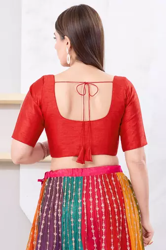 Women's dupion silk padded front open elbow sleeves saree blouse