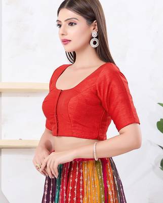 Women's dupion silk padded front open elbow sleeves saree blouse 3