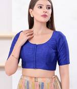 Women's dupion silk padded front open elbow sleeves saree blouse