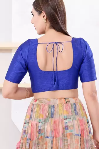 Women's dupion silk padded front open elbow sleeves saree blouse