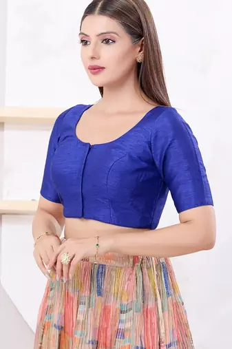 Women's dupion silk padded front open elbow sleeves saree blouse