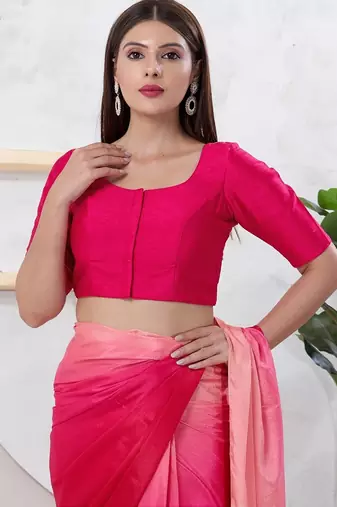 Women's dupion silk padded front open elbow sleeves saree blouse