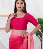 Women's dupion silk padded front open elbow sleeves saree blouse