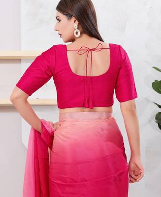 Women's dupion silk padded front open elbow sleeves saree blouse 2