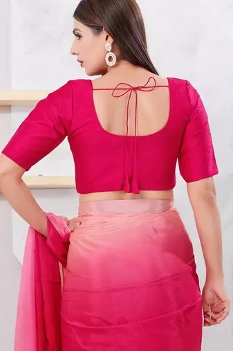 Women's dupion silk padded front open elbow sleeves saree blouse