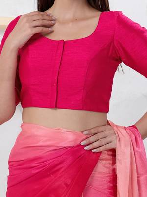 Women's dupion silk padded front open elbow sleeves saree blouse 4