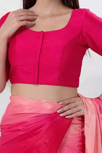 Women's dupion silk padded front open elbow sleeves saree blouse