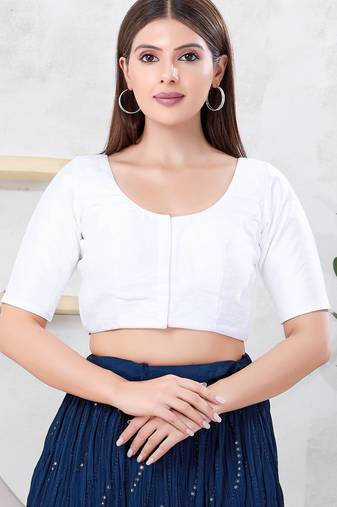 Women's dupion silk padded front open elbow sleeves saree blouse