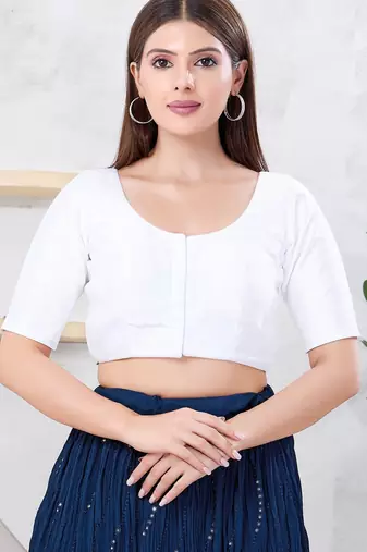 Women's dupion silk padded front open elbow sleeves saree blouse