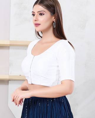 Women's dupion silk padded front open elbow sleeves saree blouse 3