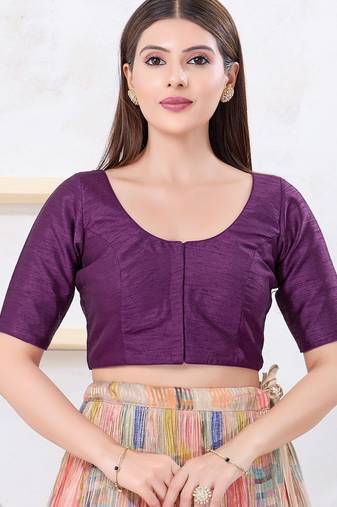 Women's dupion silk padded front open elbow sleeves saree blouse