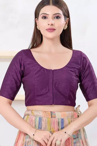 Women's dupion silk padded front open elbow sleeves saree blouse